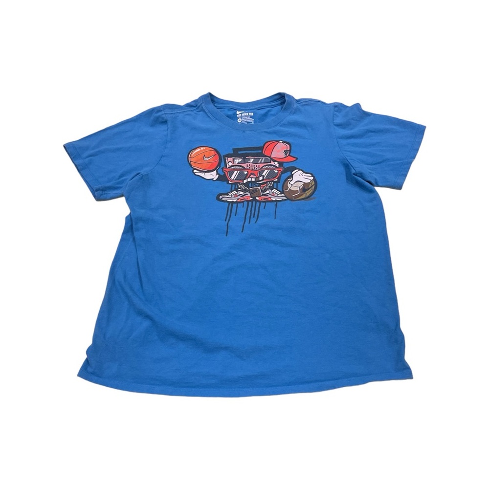 Blue Nike shirt with boombox design on the front, size extra-large
